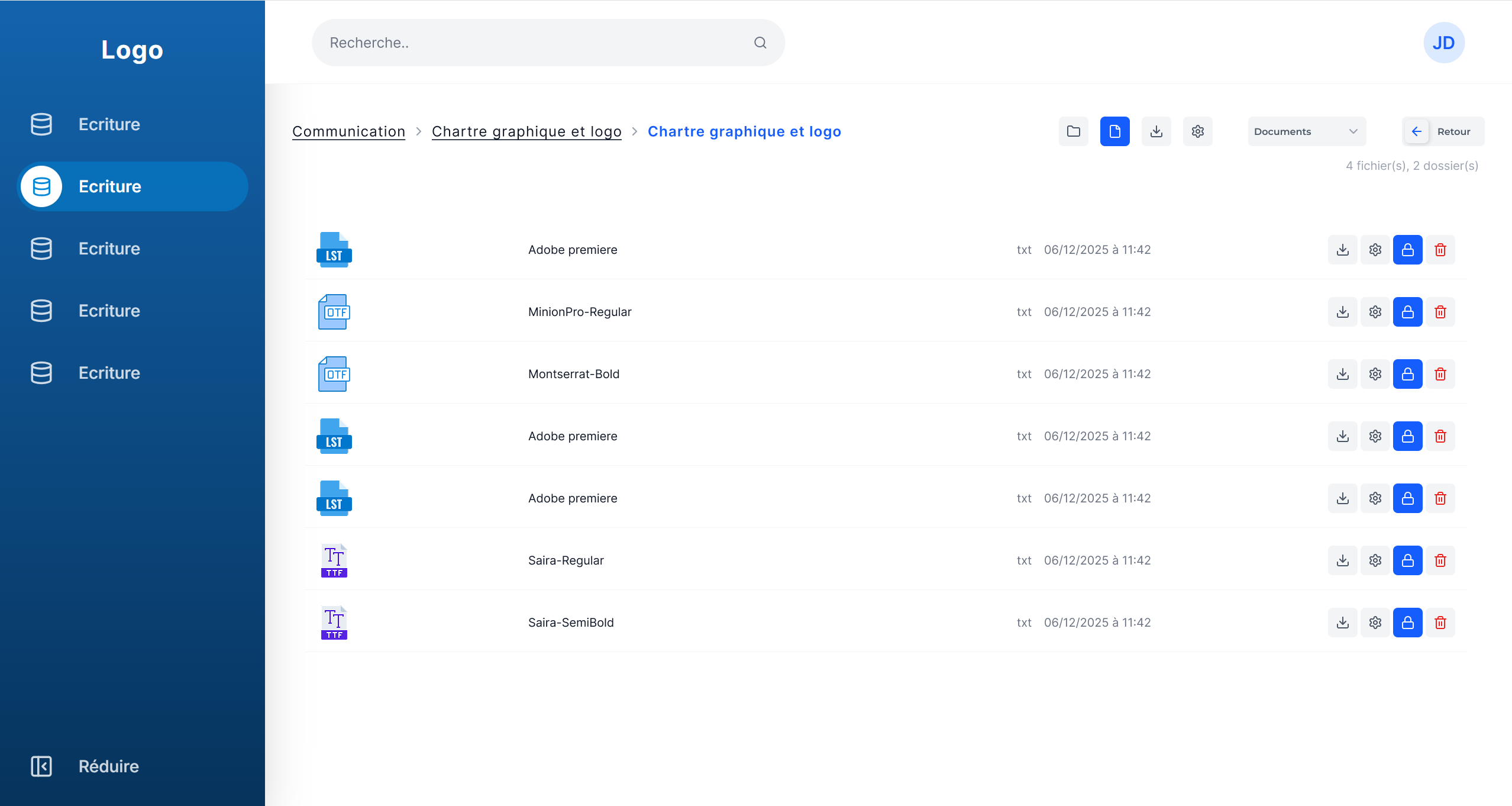 Interface de recherche par dossiers